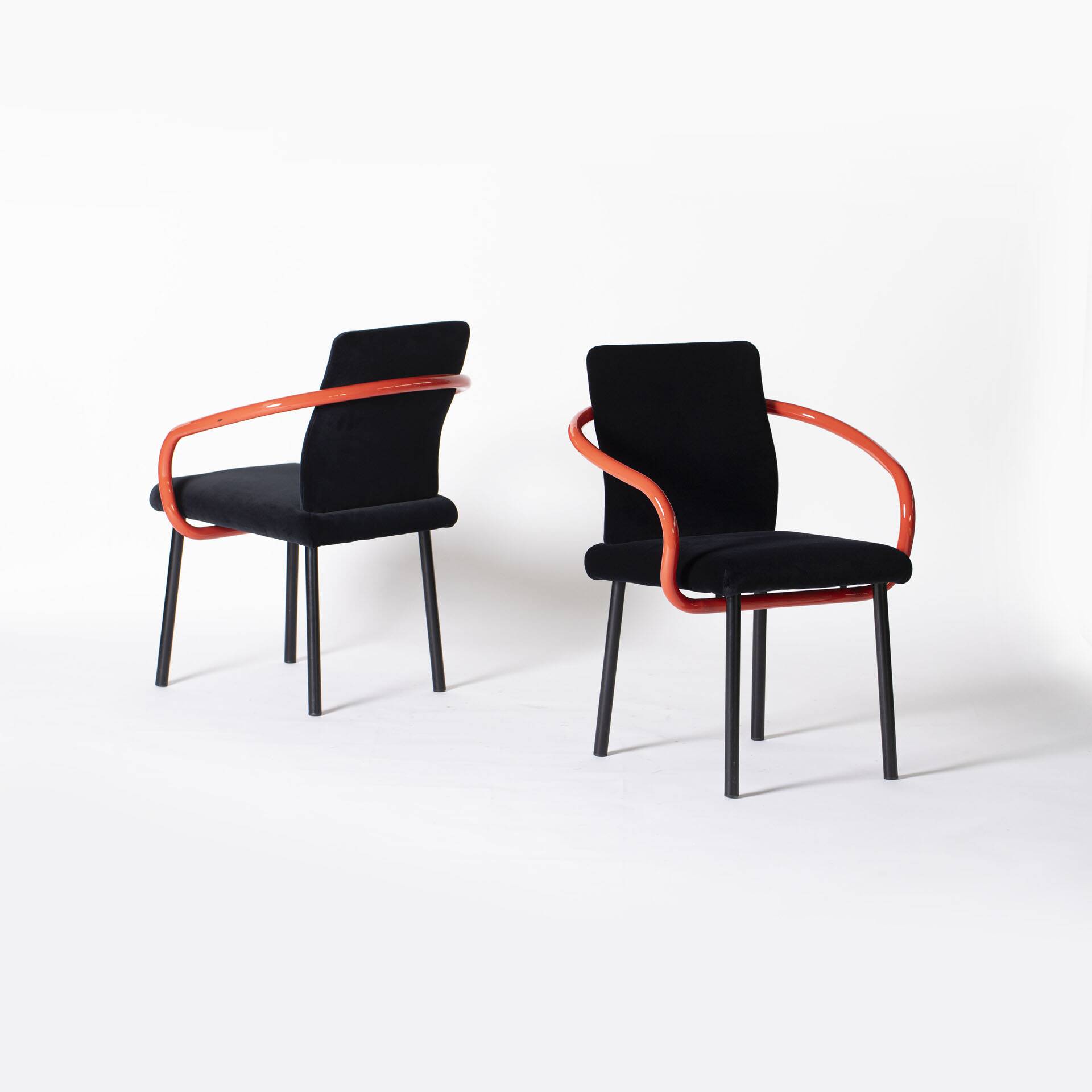 Ettore Sottsass Memphis Mandarin Chair for Knoll reupholstered in cotton velvet