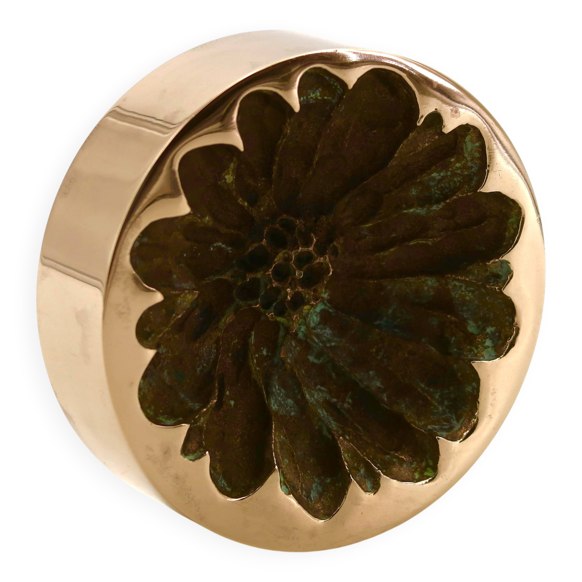 Bronze ashtray by Monique Gerber, flower imprint, 1970s.