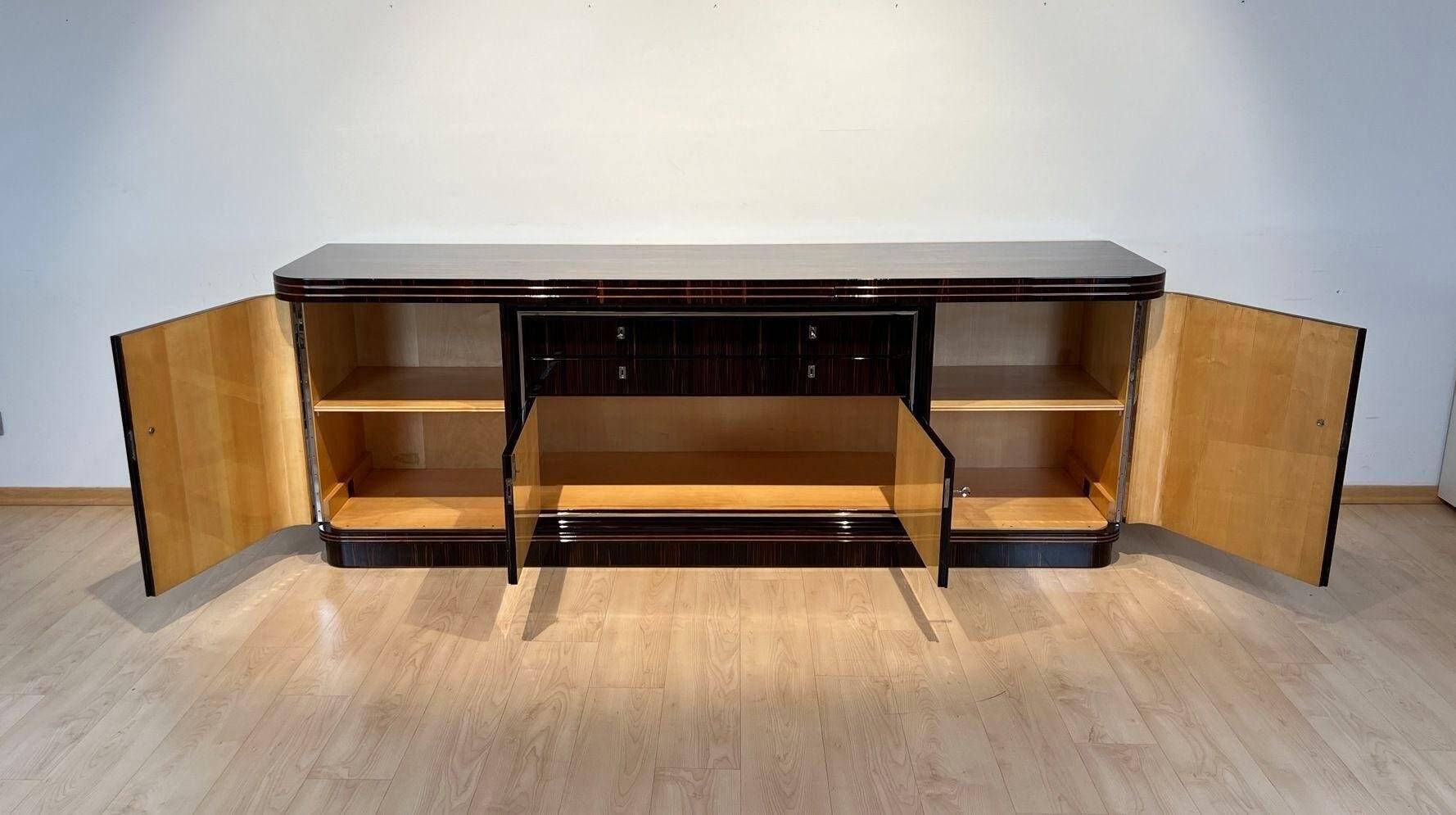 Large Art Deco Sideboard in Macassar Ebony, Maple & Chrome, France, 1930s