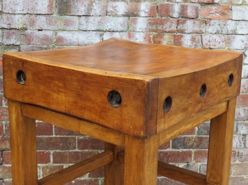 Vintage english sycamore butchers block on stand
