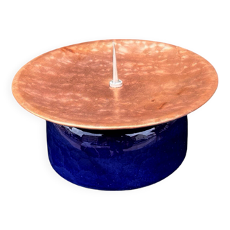 Copper and ceramic candlestick in modern style, Germany, 1970s.