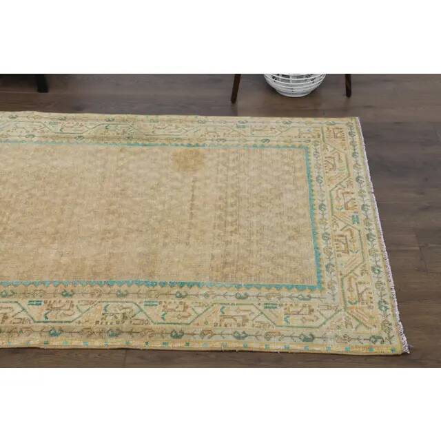 1970s Vintage Turkish Oushak Handmade Wool Cotton Orange Runner Rug 108x312
