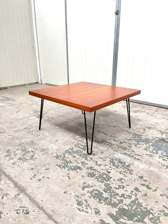 Teak coffee table with hairpin legs