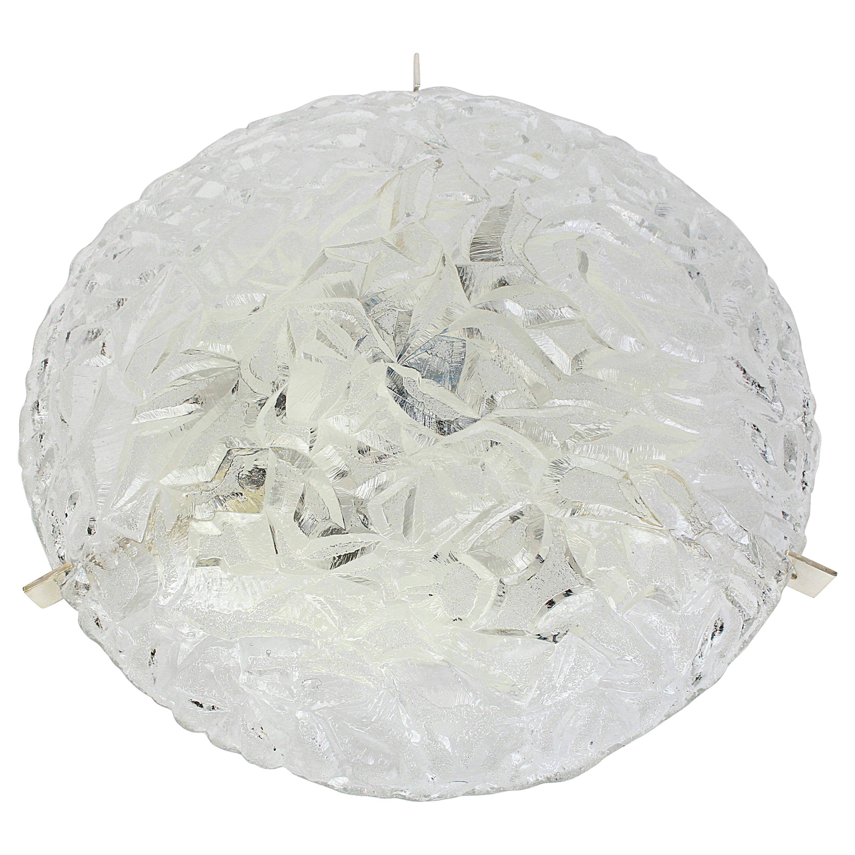 Large round frosted glass ceiling light, Kaiser, Germany, 1970s