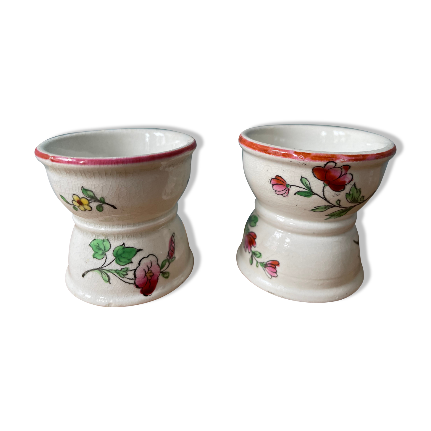 Pair of diabolo eggcups in ancient earthenware