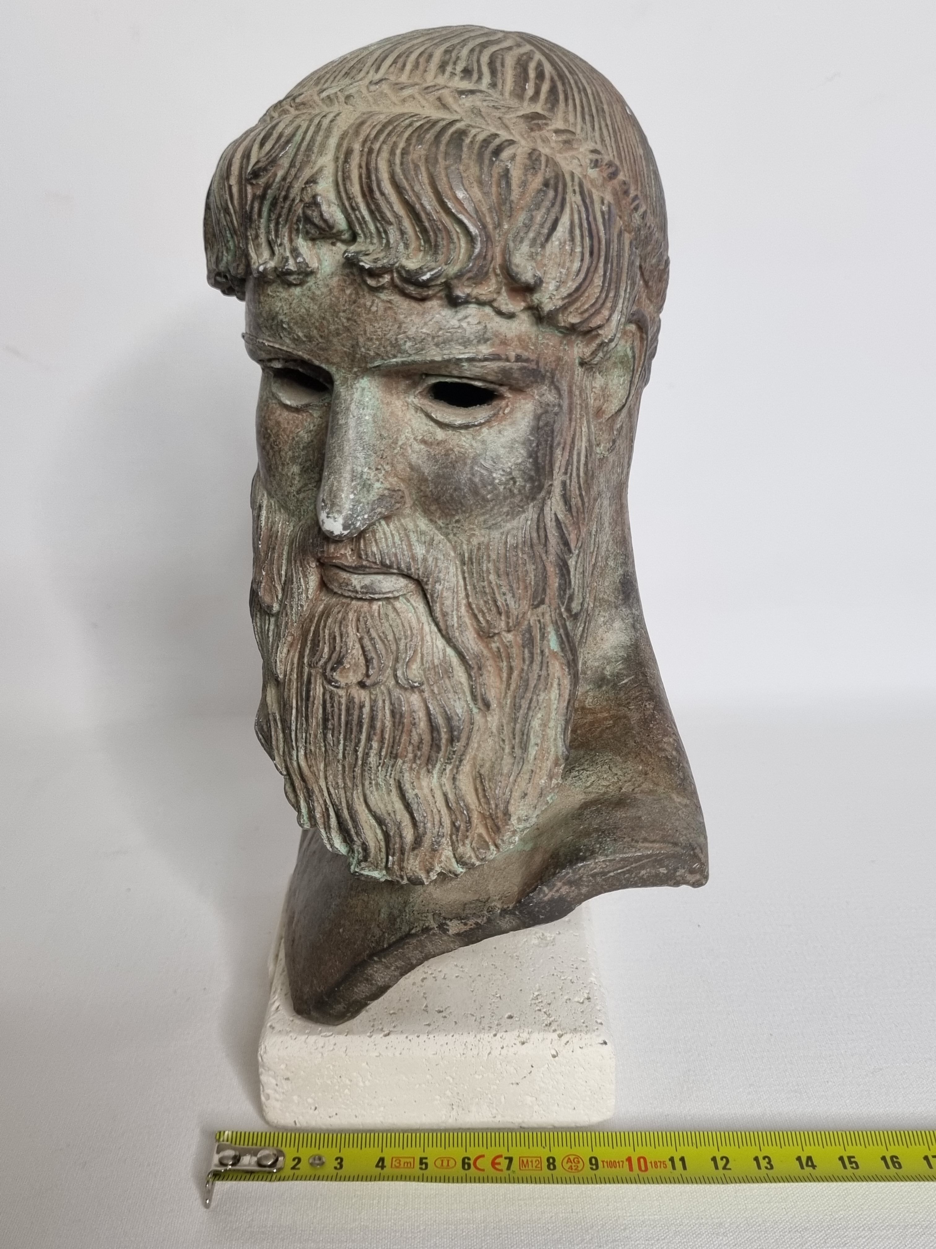 Bust of Poseidon in patinated plaster on plaster base,