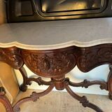 Console in carved solid oak and marble top