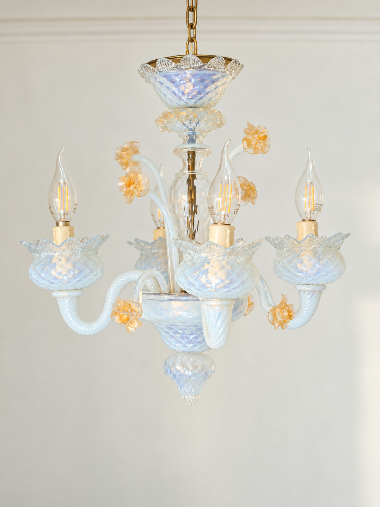 Vintage opalescent Murano chandelier – Italy, 1970s