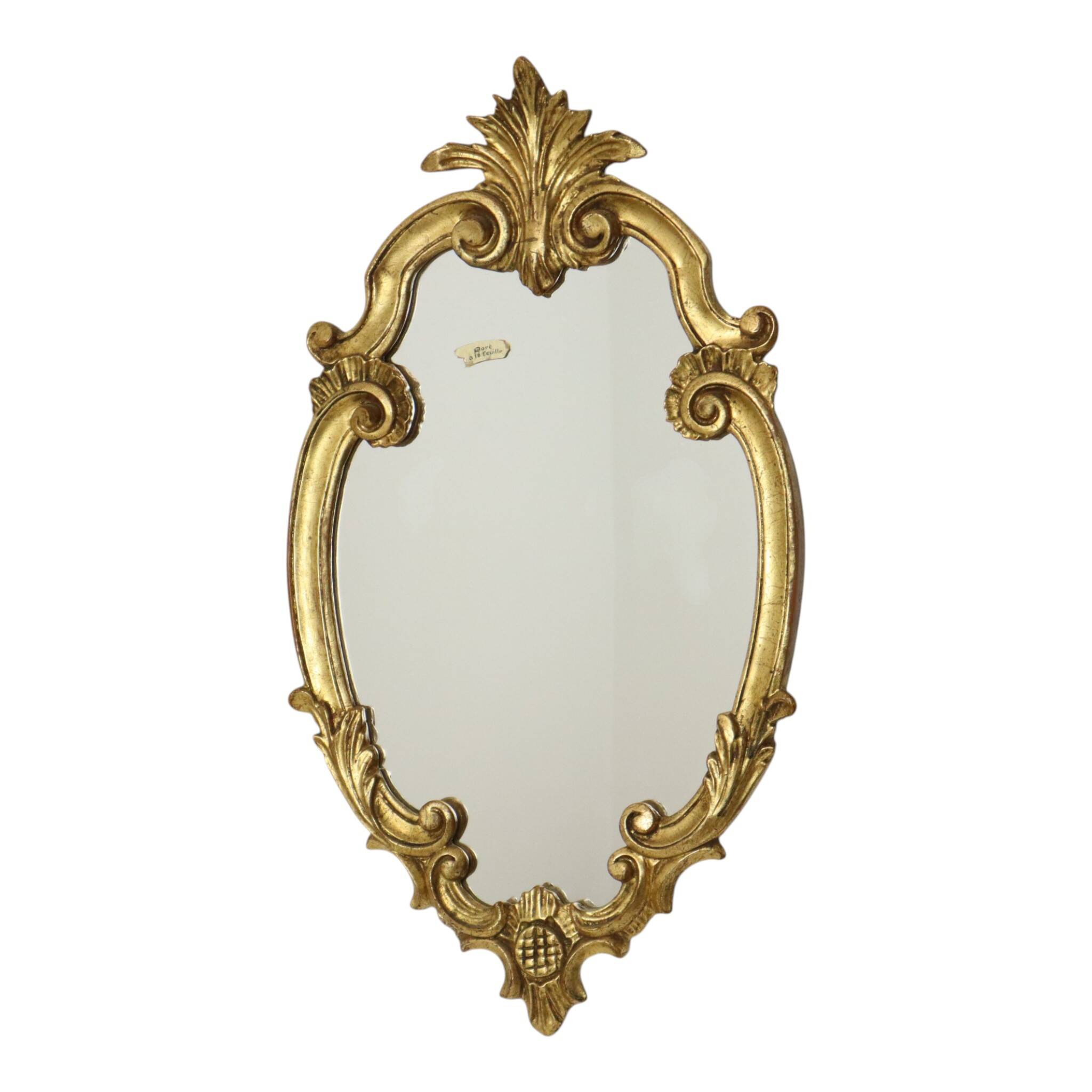 French Baroque-style gold-leaf gilded mirror with crest, 60 cm
