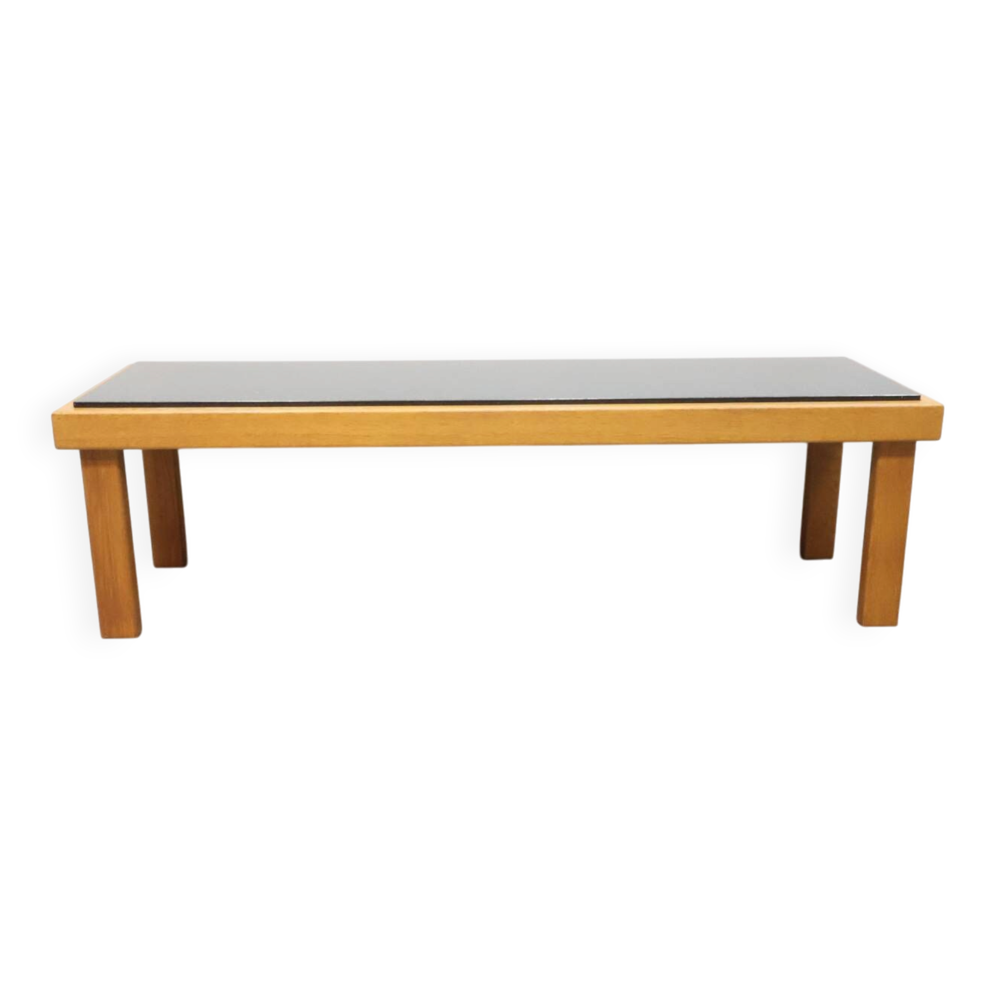 Vintage sidetable salontafel eikenhout graniet handgemaakt