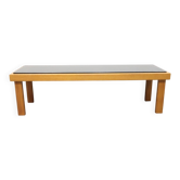 Table d'appoint vintage en chêne avec plateau en granit fait à la main.
