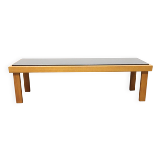 Vintage sidetable salontafel eikenhout graniet handgemaakt