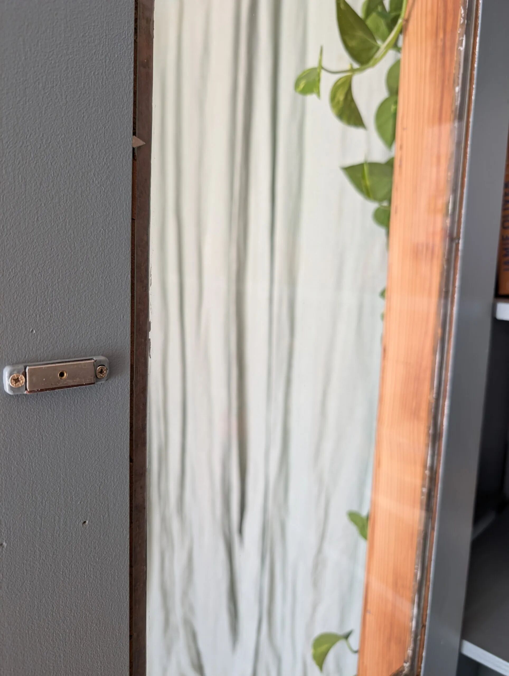Old glass-fronted wooden library – blue interior