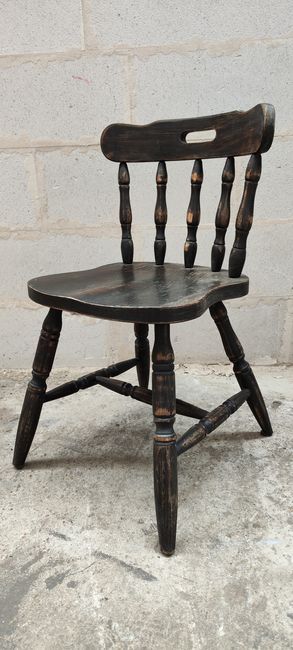 Series of 4 bistro western chairs solid wood black patina