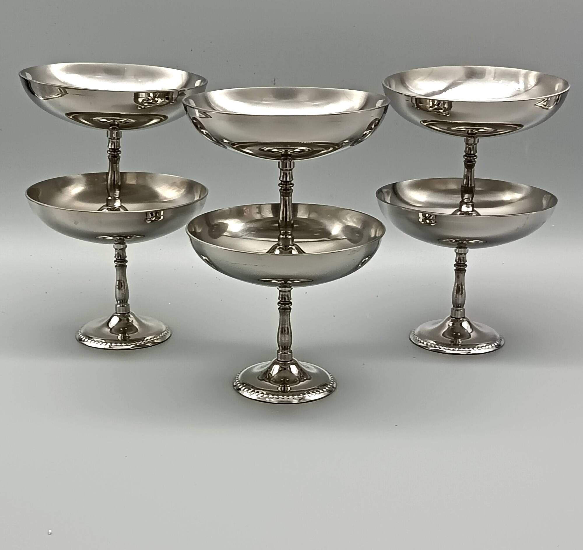 6 vintage stainless steel ice cream cups, stainless steel dessert cups