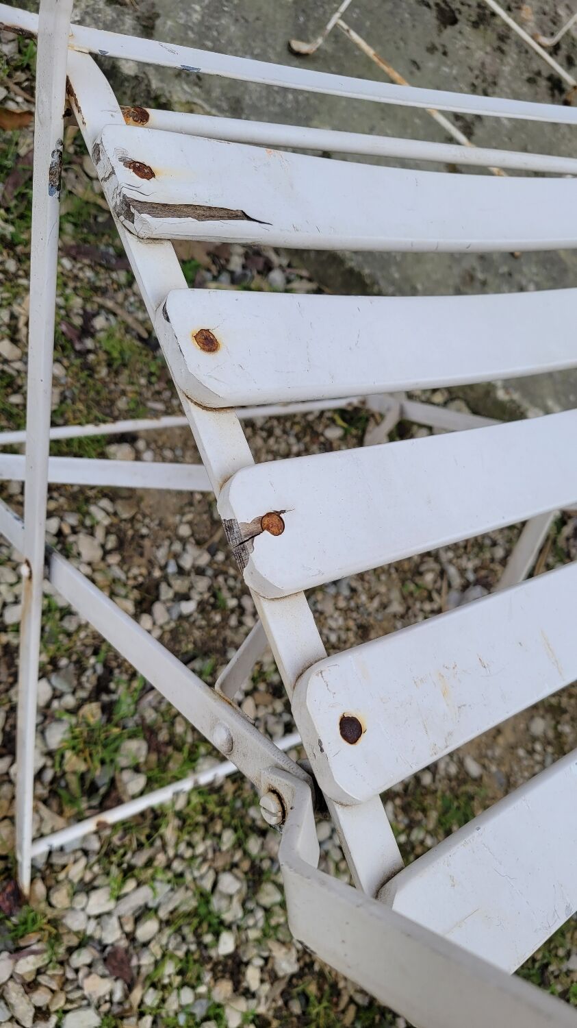 Series of 6 chairs and 1 folding armchair of iron garden bistro