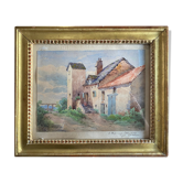Watercolor painting "Nan-sous-Thil" Burgundy Eugène Cahtelain 1906 + frame