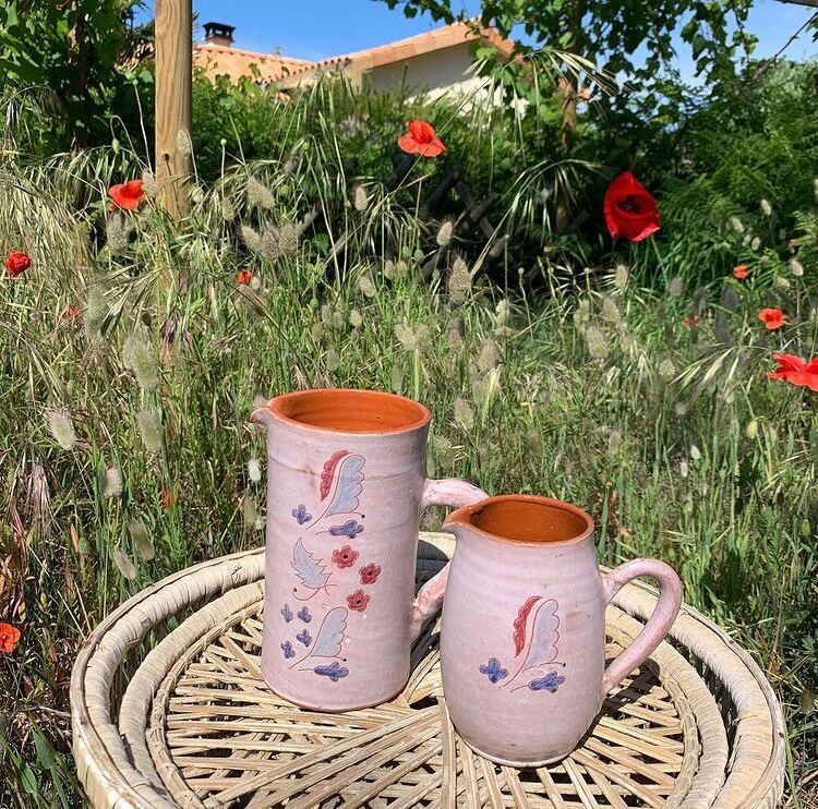 Hand-painted moroccan pitchers in terracotta