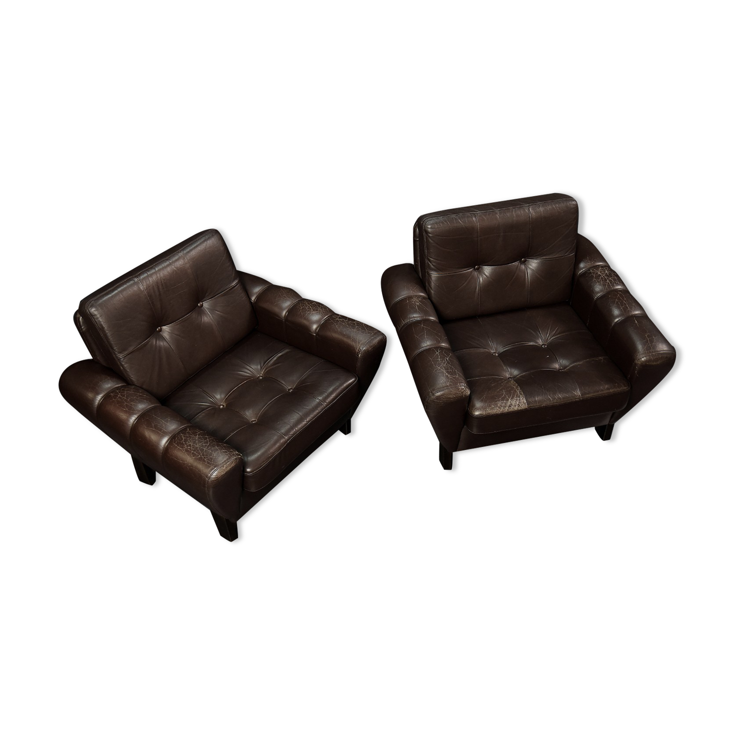 Vintage Mid-Century Modern Brown Leather Heart-shaped Lounge Chair, 1960s, Set of 2