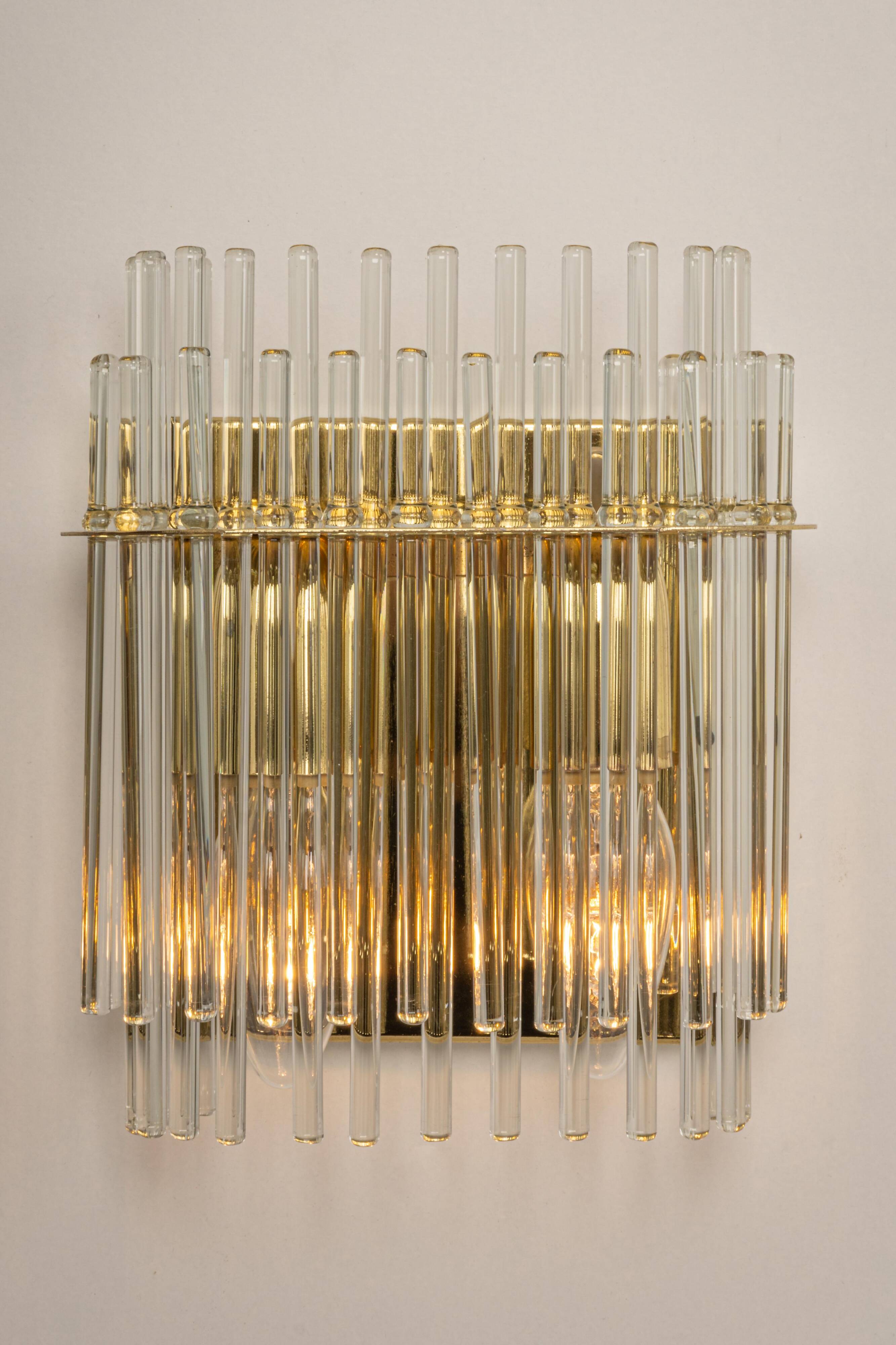 Pairs of wonderful wall lights with crystal rods, Italy, 1970s.