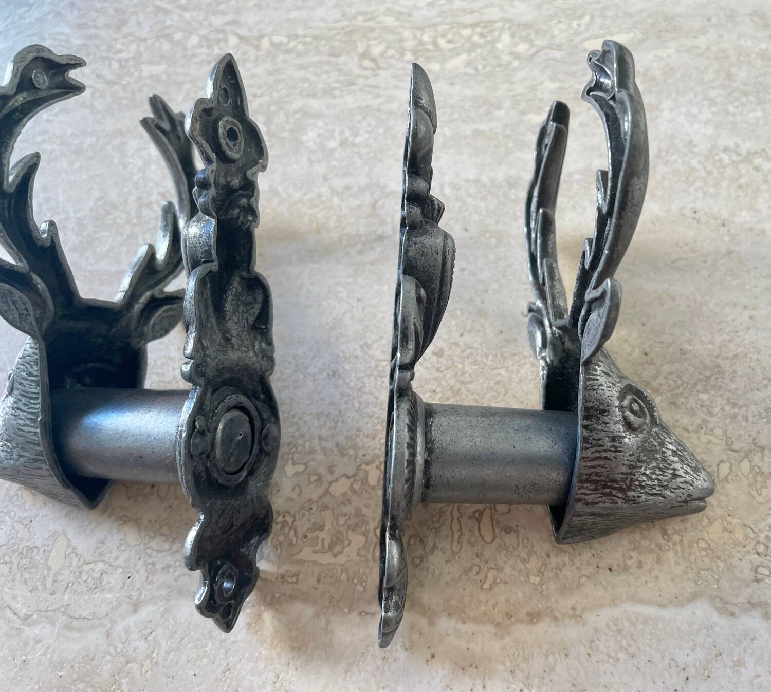 Pair of vintage deer head hooks