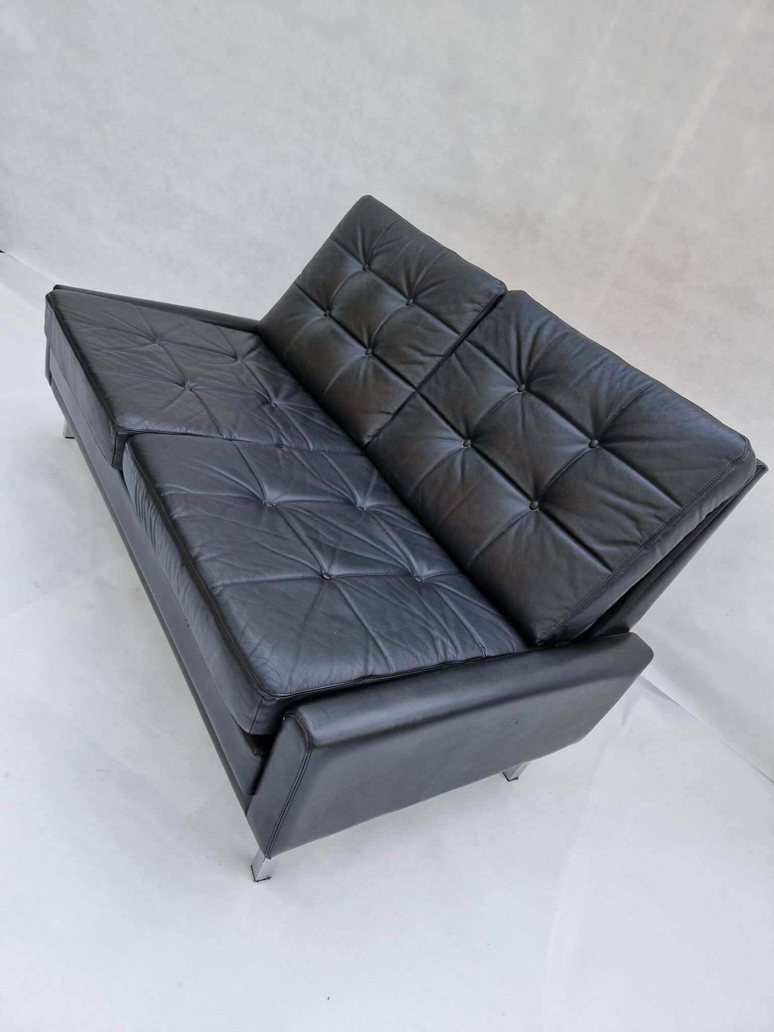 3-seater sofa, vintage, chrome, black leather, Denmark, 1960s