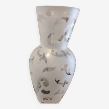 White vase in iridescent frosted etched glass