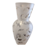 White vase in iridescent frosted etched glass