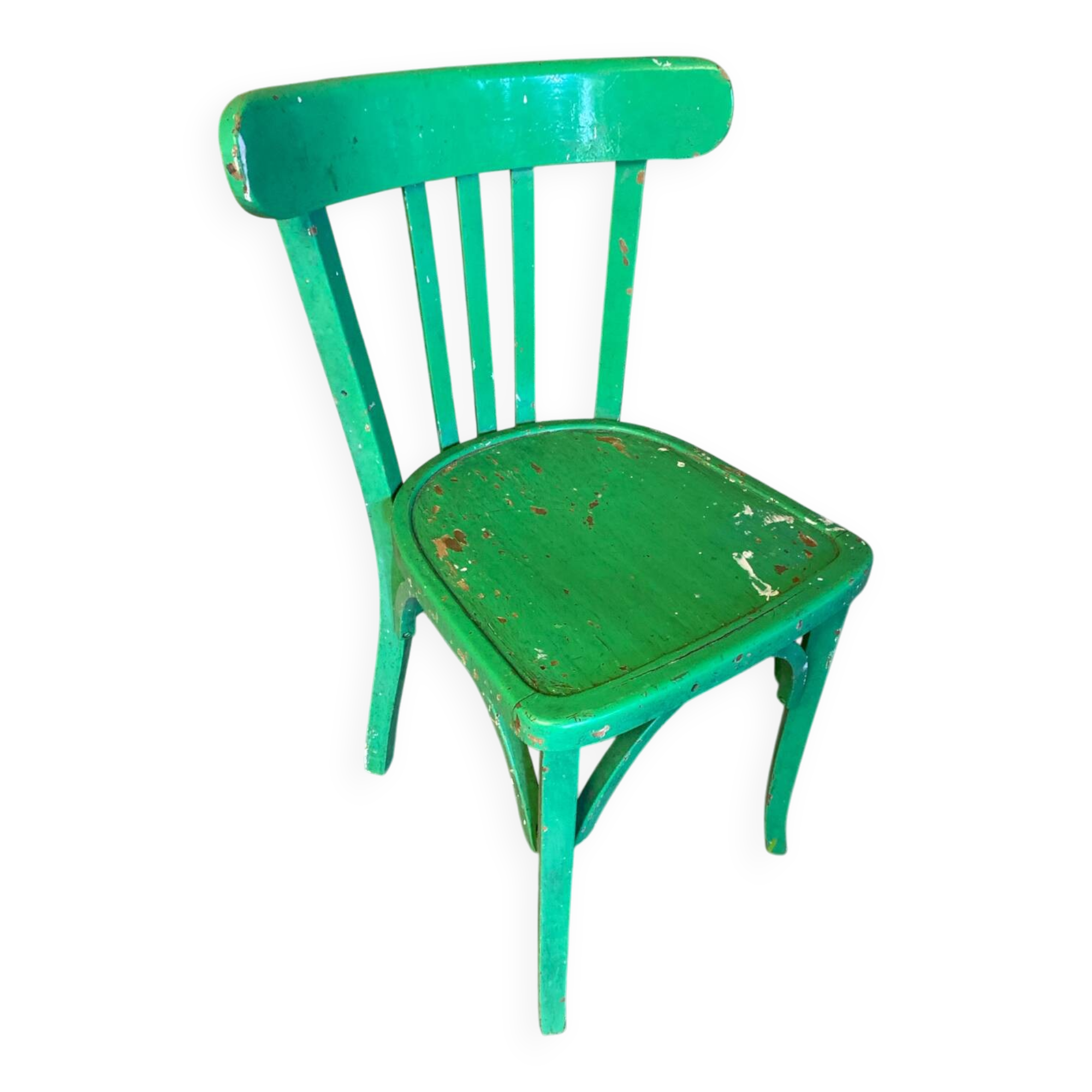Chaise Bistrot Ancienne Style BAUMANN Bois Tourné Vert Vintage
