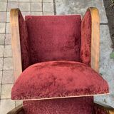 Pair of Art Deco club armchairs in burgundy red velvet, 1930s