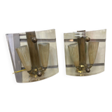 Brass Glass Sconces in a Fontana Arte  style