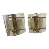 Brass Glass Sconces in a Fontana Arte  style