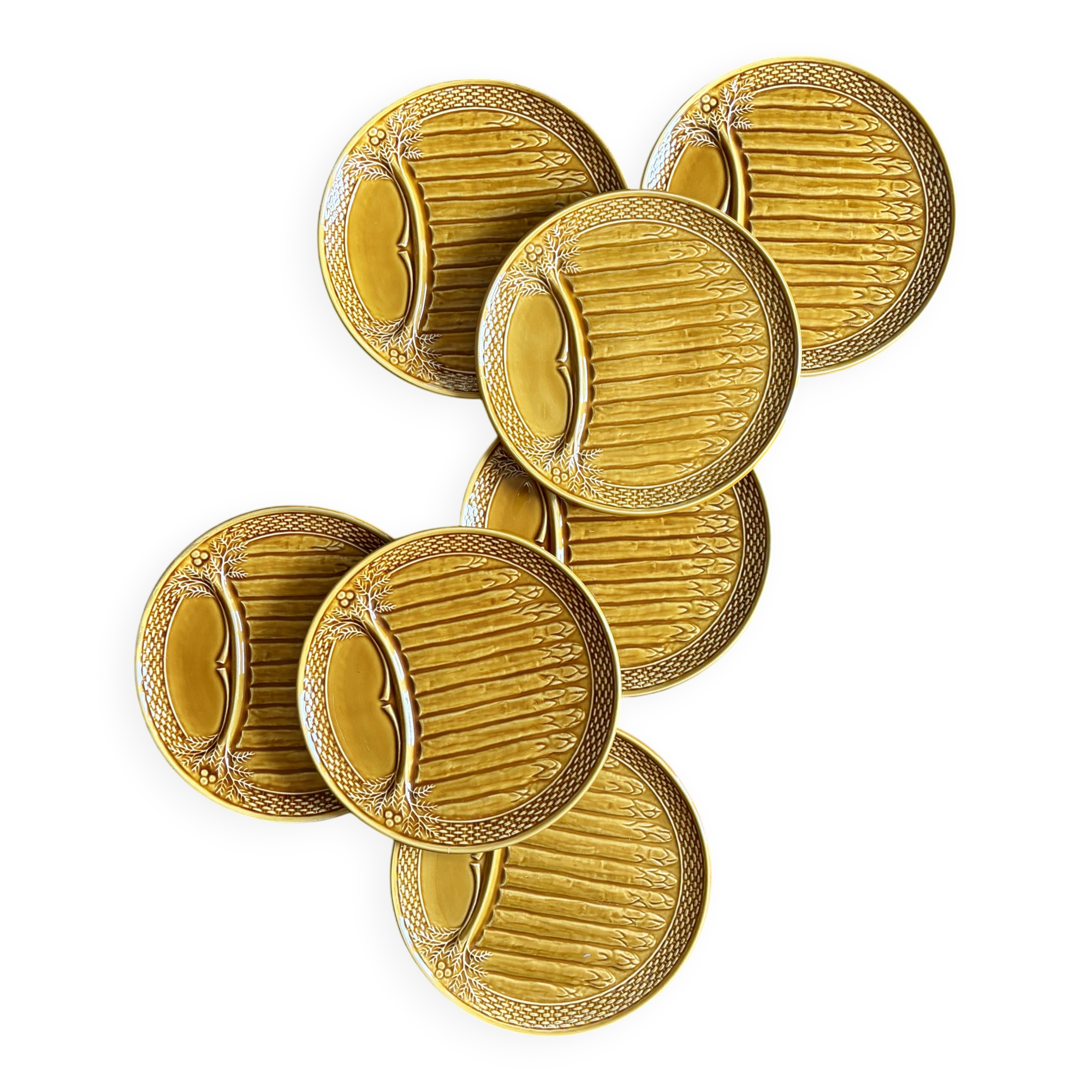 Lot de 7 assiettes à asperges vintage