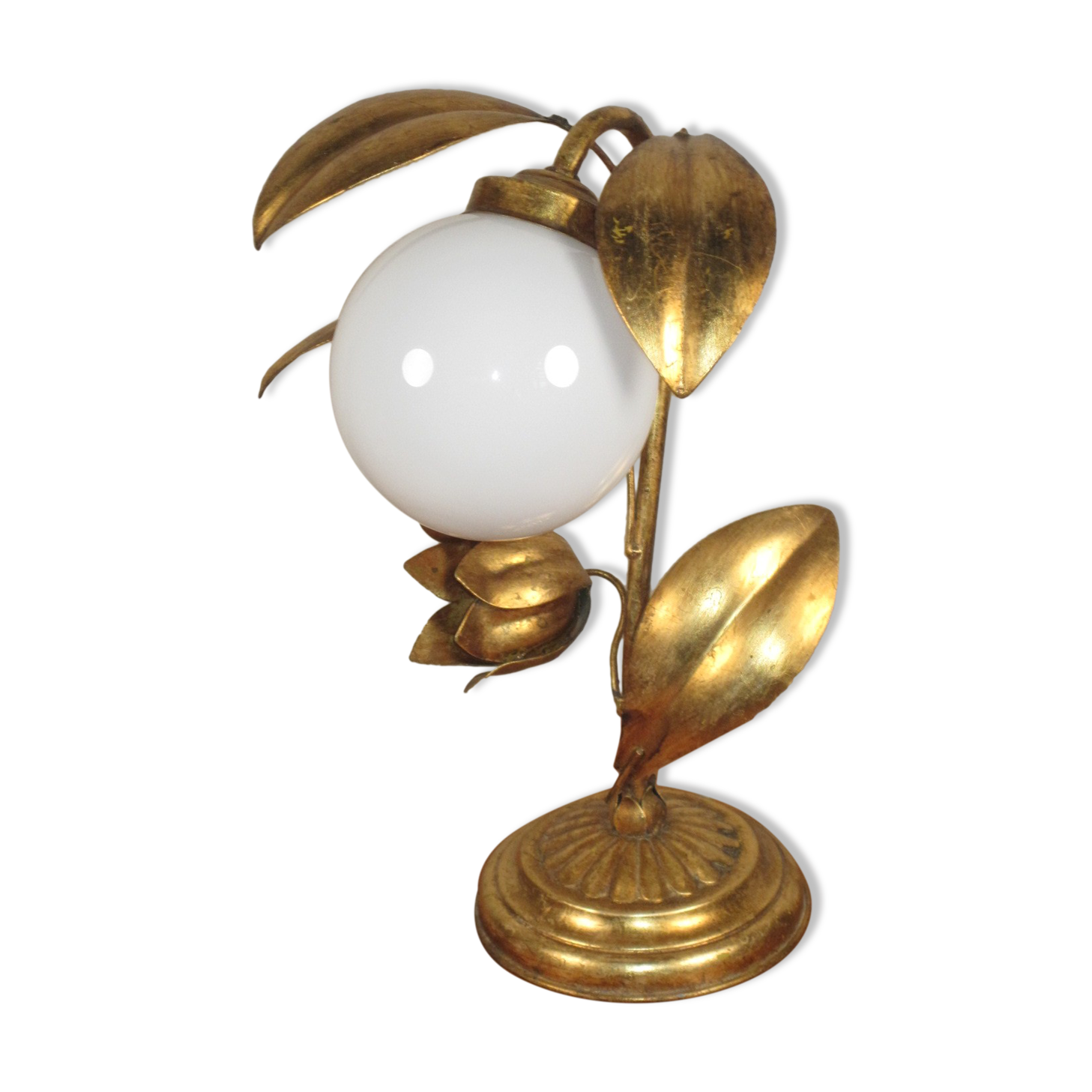 Lampe de table vintage sixties fleur clochette muguet et feuillage en métal doré