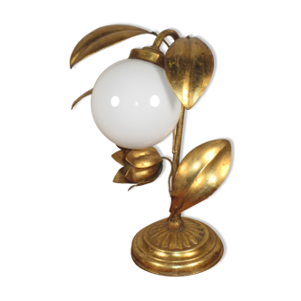 Vintage sixties table lamp Flower bell lily of the valley and Golden metal foliage