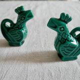 Salière et poivrière barbotine en forme de coq vert