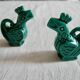 Salière et poivrière barbotine en forme de coq vert