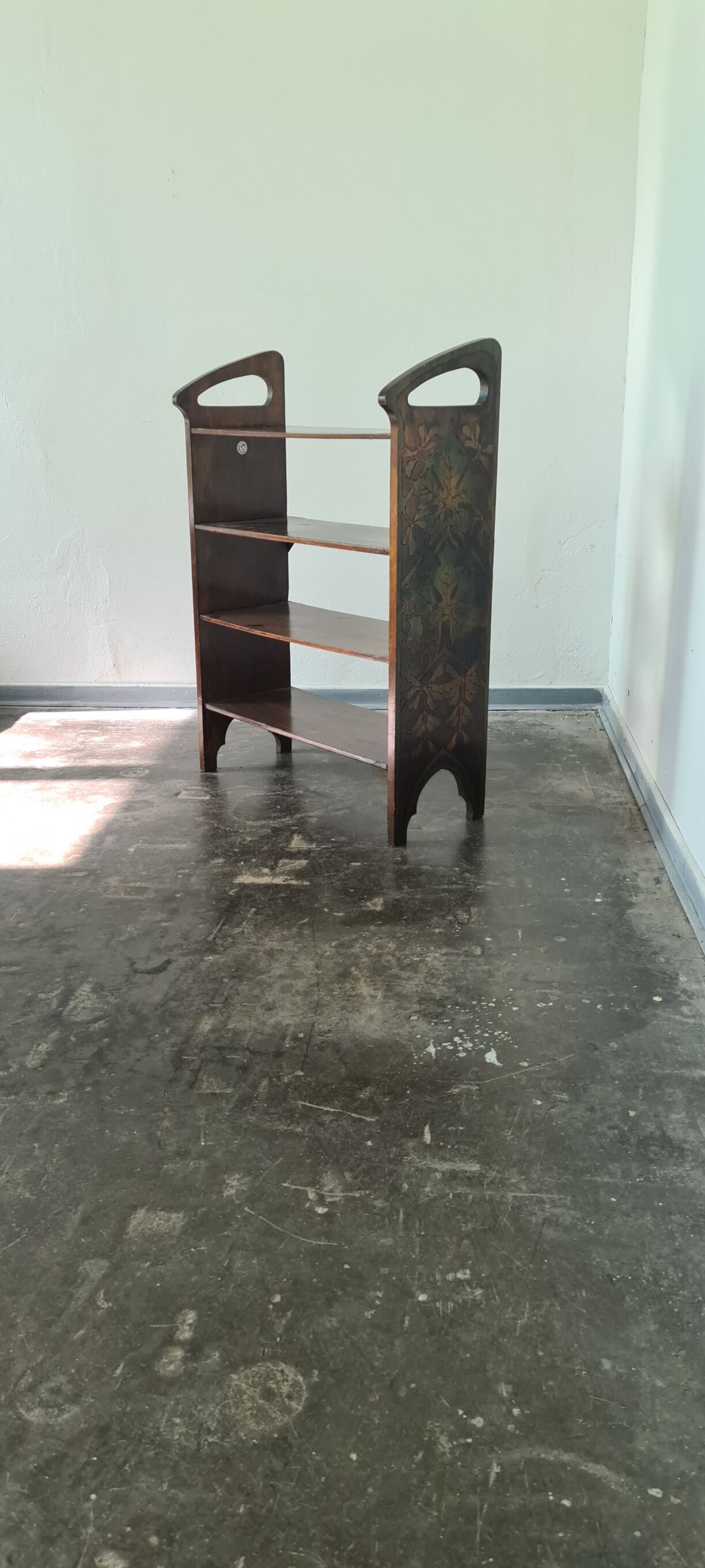 Antique Art Deco free standing wooden shelf