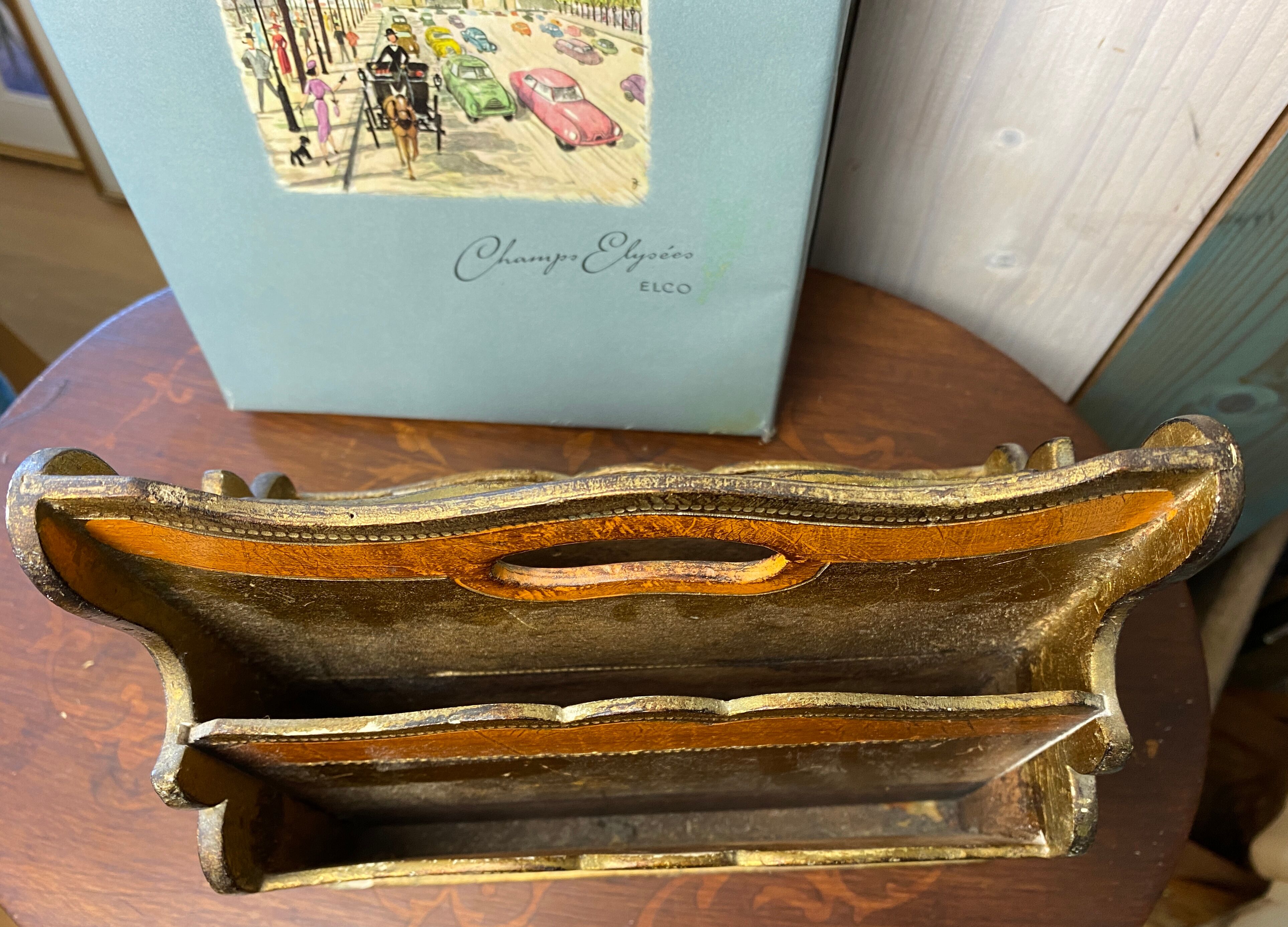 Small mail rack in old Florentine wood