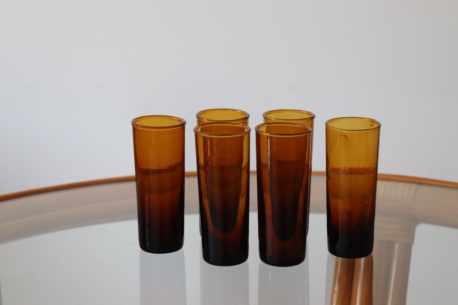 6 vintage amber shot glasses