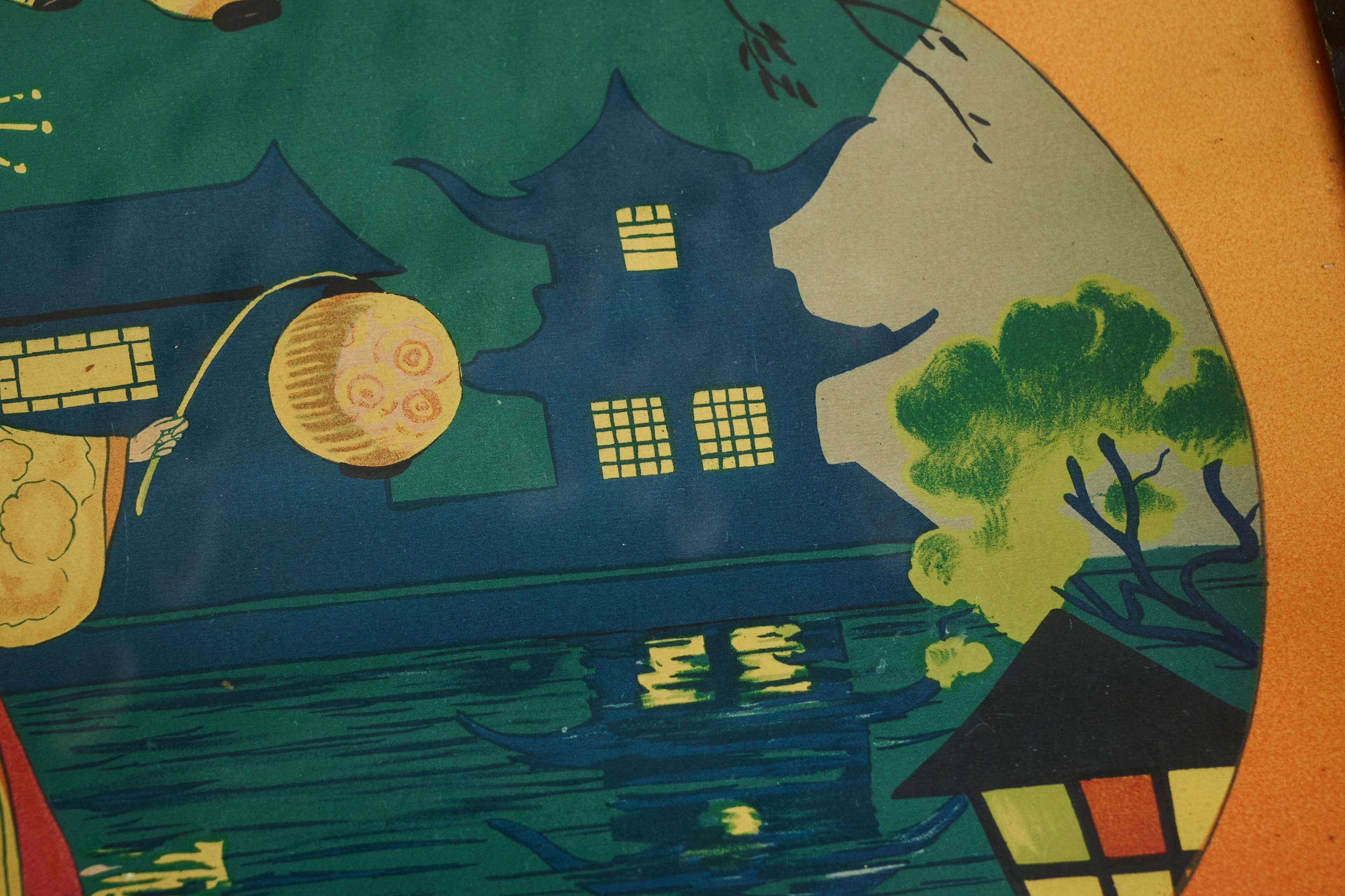 Art Deco Japanese-themed wooden and glass plateau, 1940s.