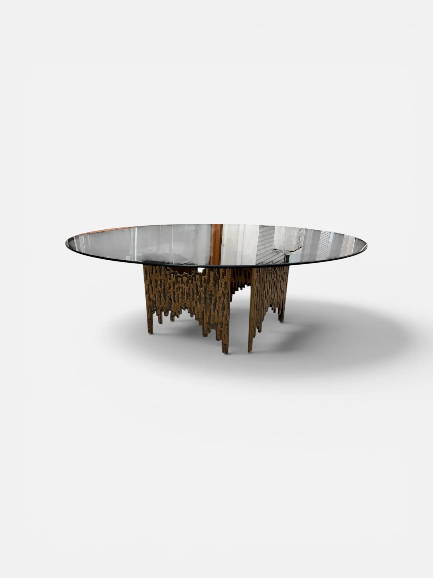 Brutalist handmade coffee table with glass top