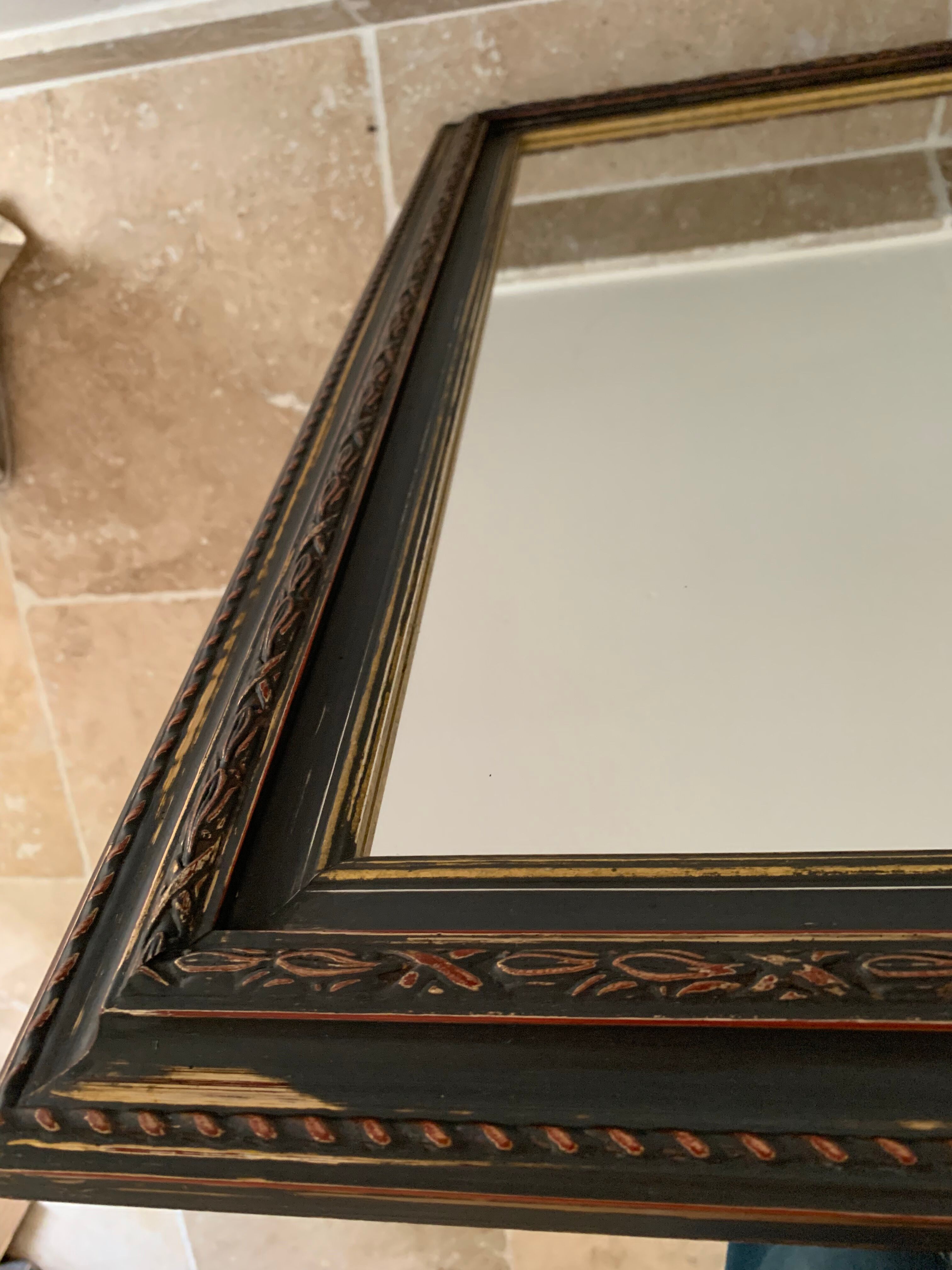 Miroir rectangle ancien lours bois sculpté peint patiné