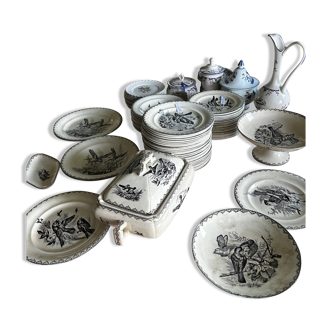 Clairefontaine tableware service, earthenware with bird decoration.