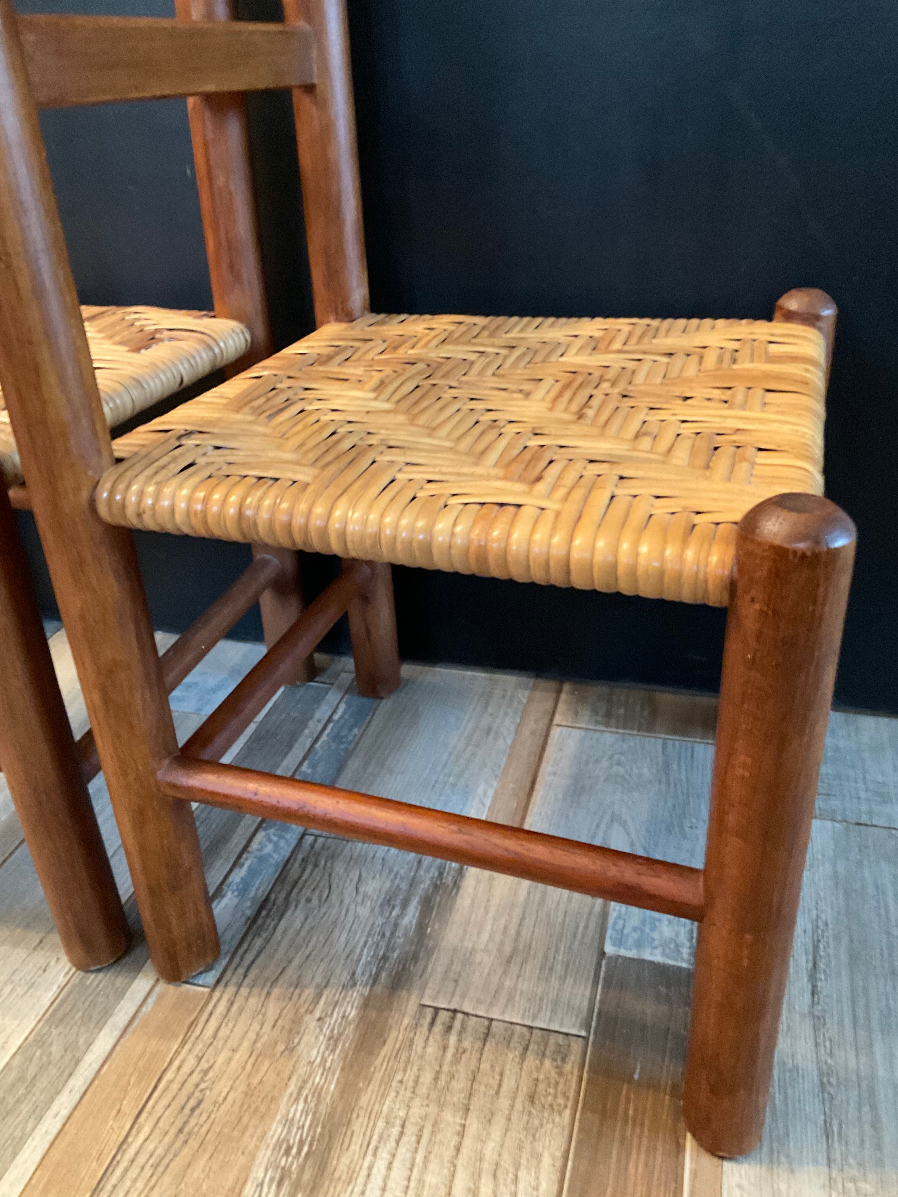 Paire de chaises enfant vintage en bois et rotin