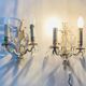 19th century Lyres wall lights in bronze, brass and glass pendants