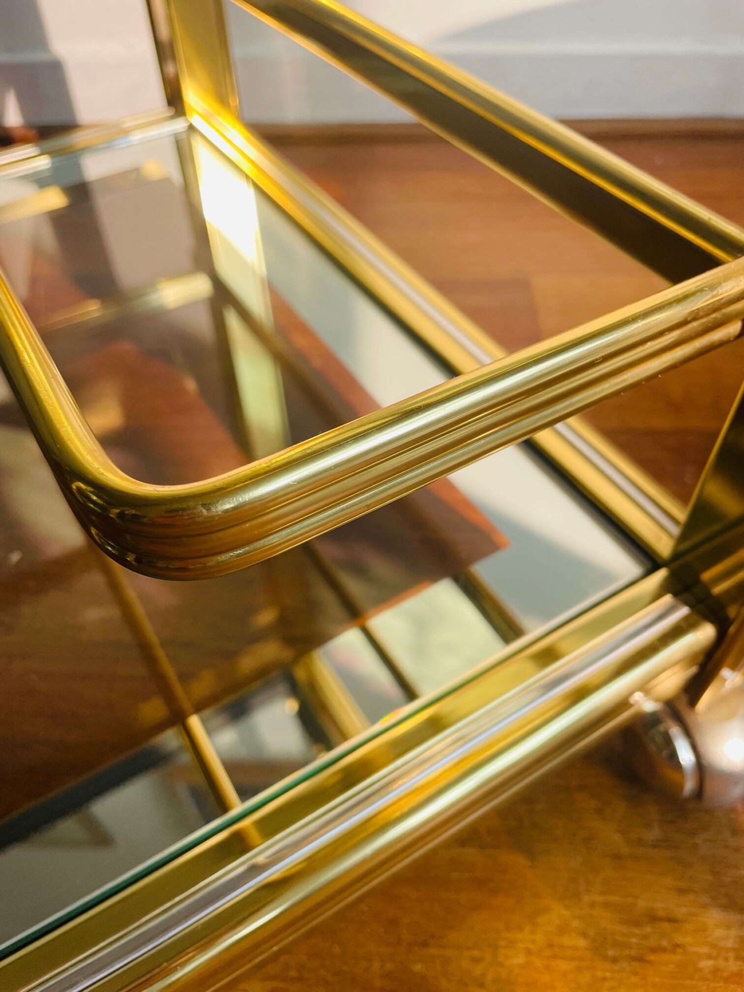 Vintage brass and glass bar cart, 1980