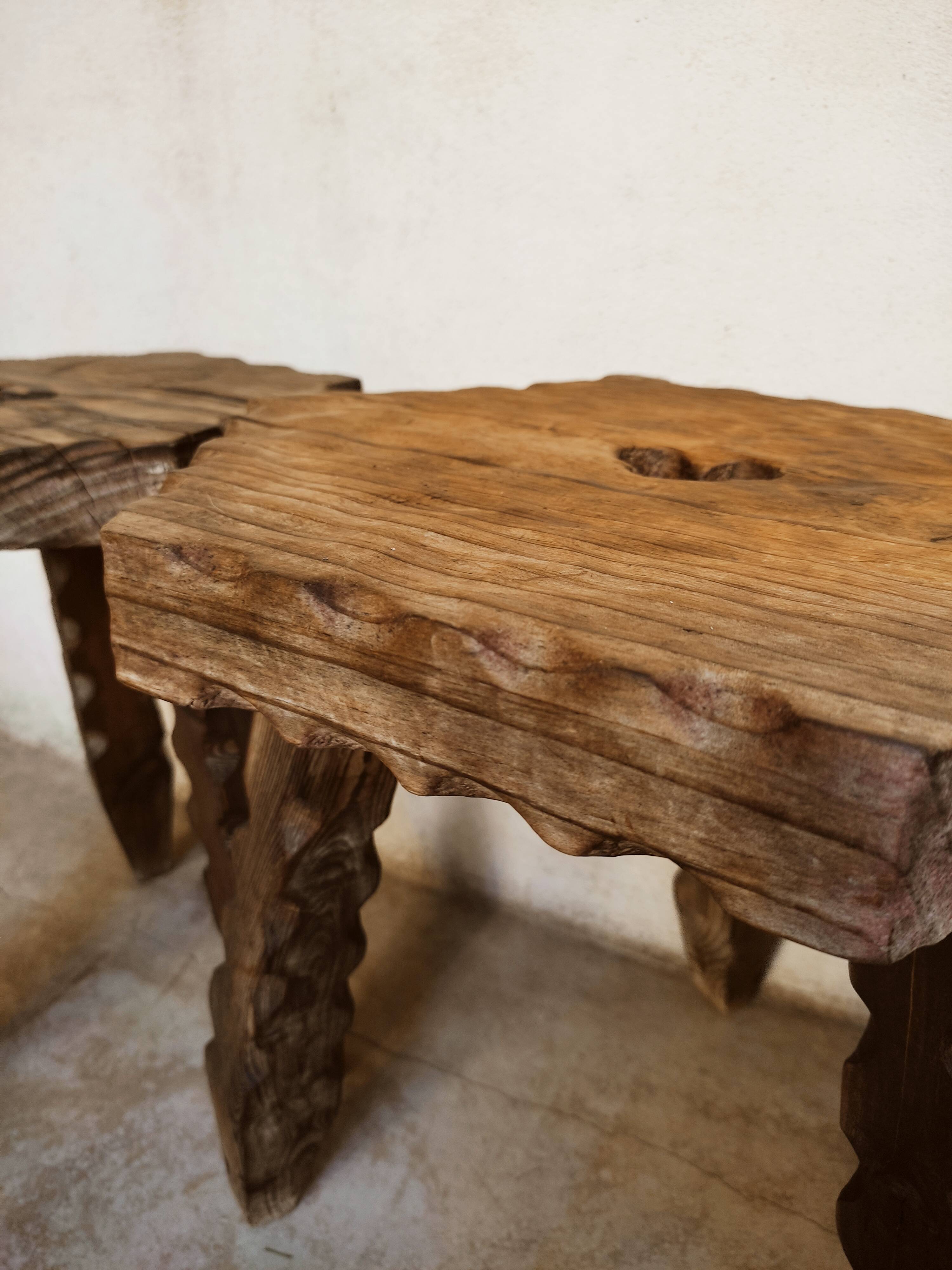 Duo of wooden mountain stools