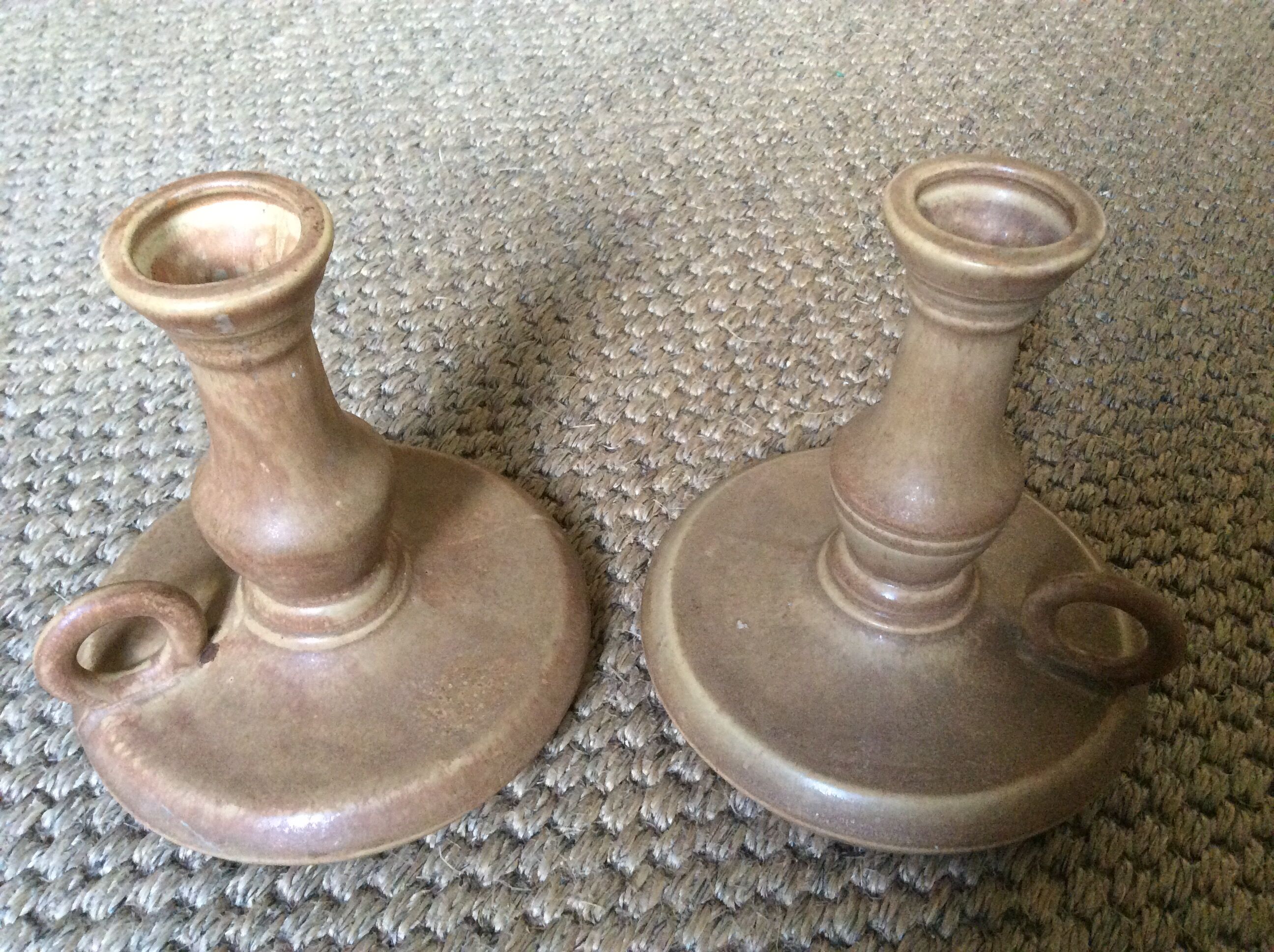 Pair of stoneware candle holders