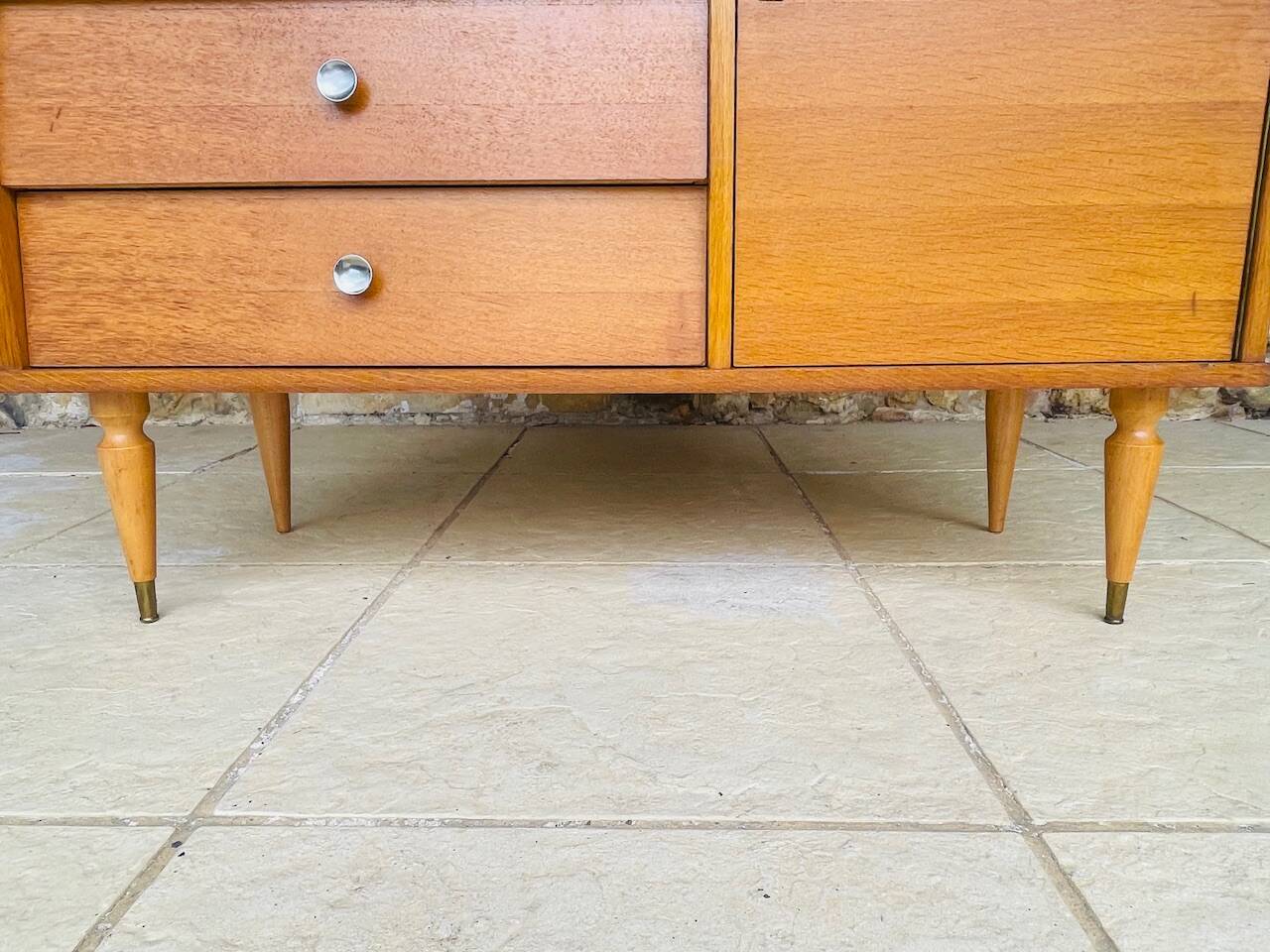 Large vintage chest of drawers with 4 drawers and oak storage, circa 1960s.